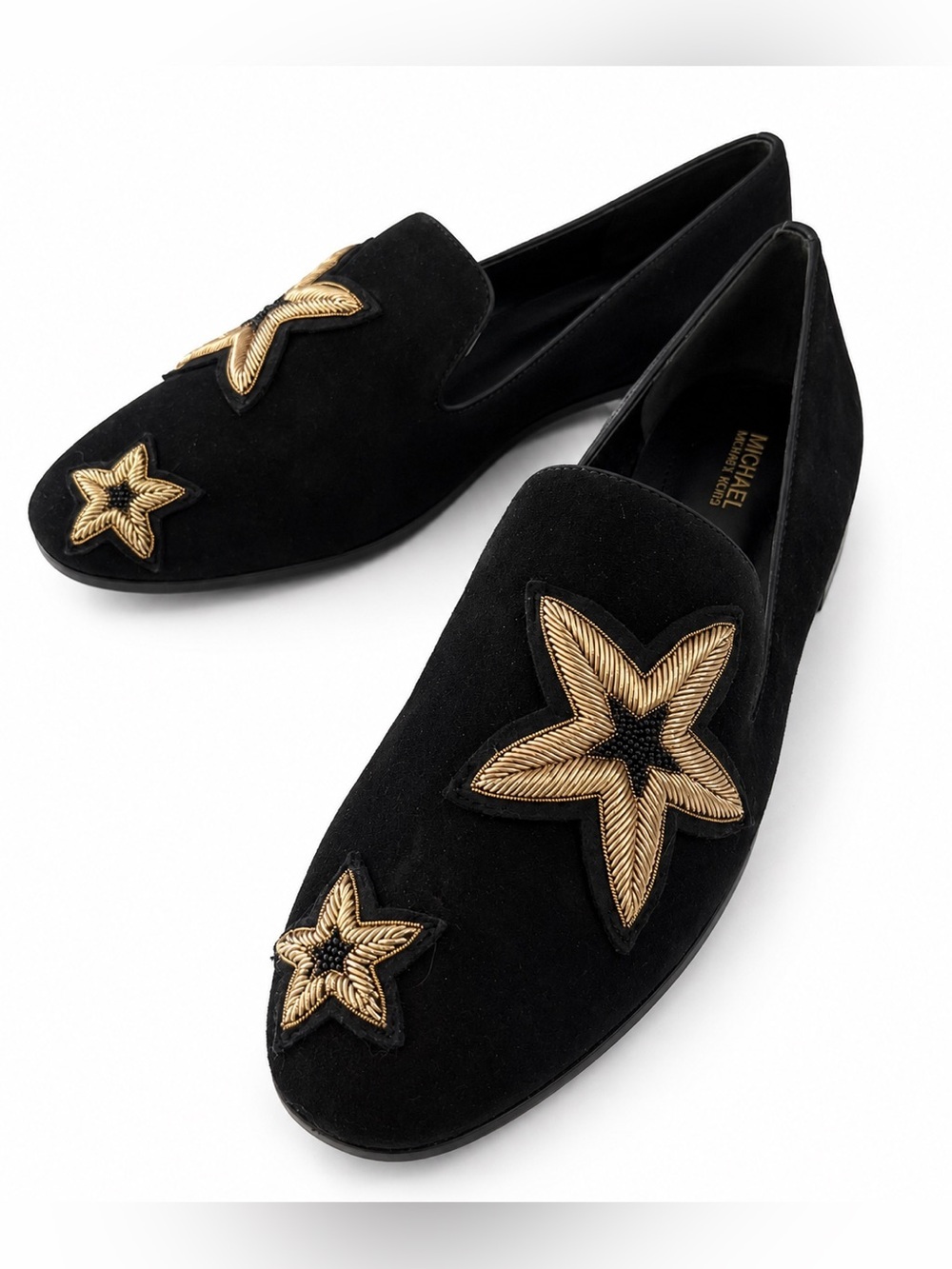 Michael Michael Kors Black Slip-On Loafers with Gold stars 7.5